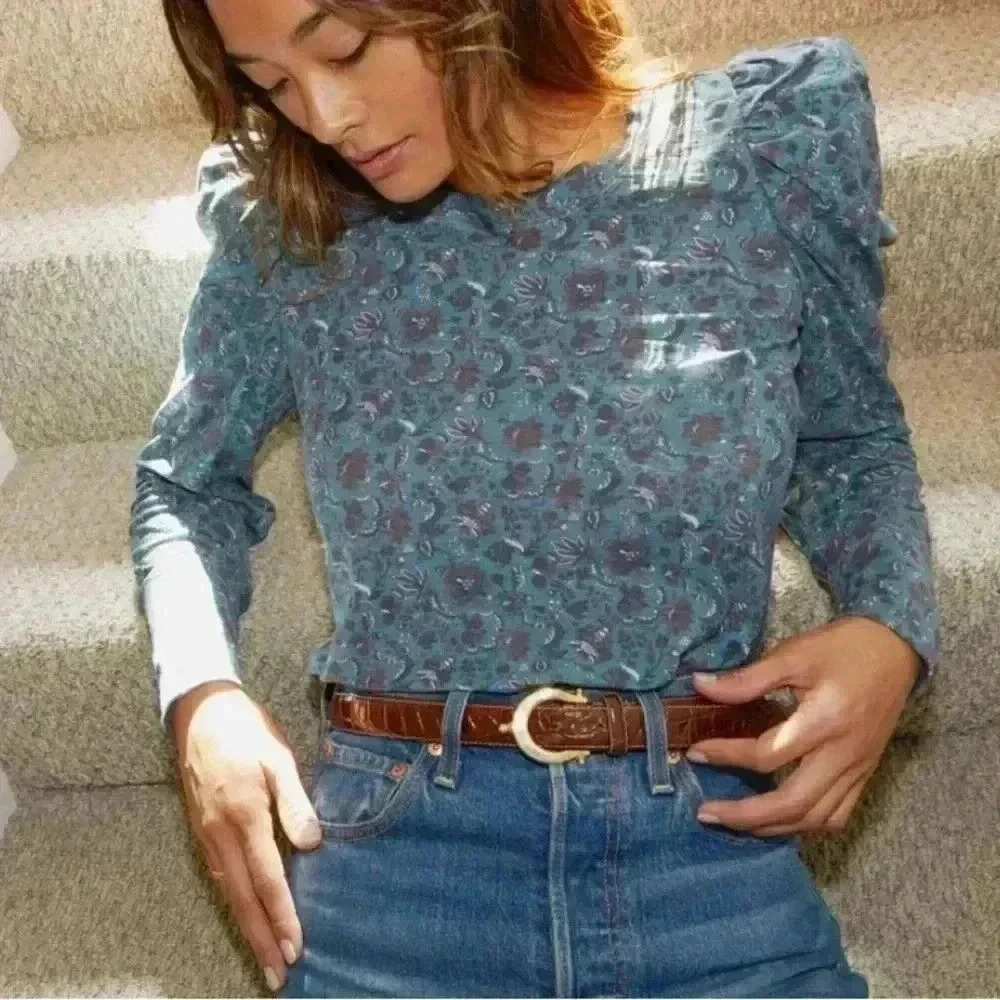 Nation LTD Puff Sleeve Floral Top Size M In Wildflower Print NWT